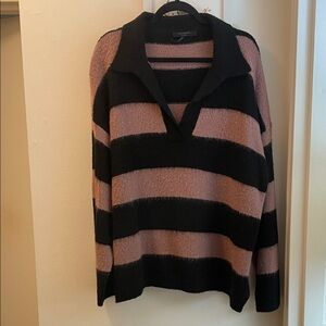 Allsaints Pink & Black Stripe Tunic Sweater